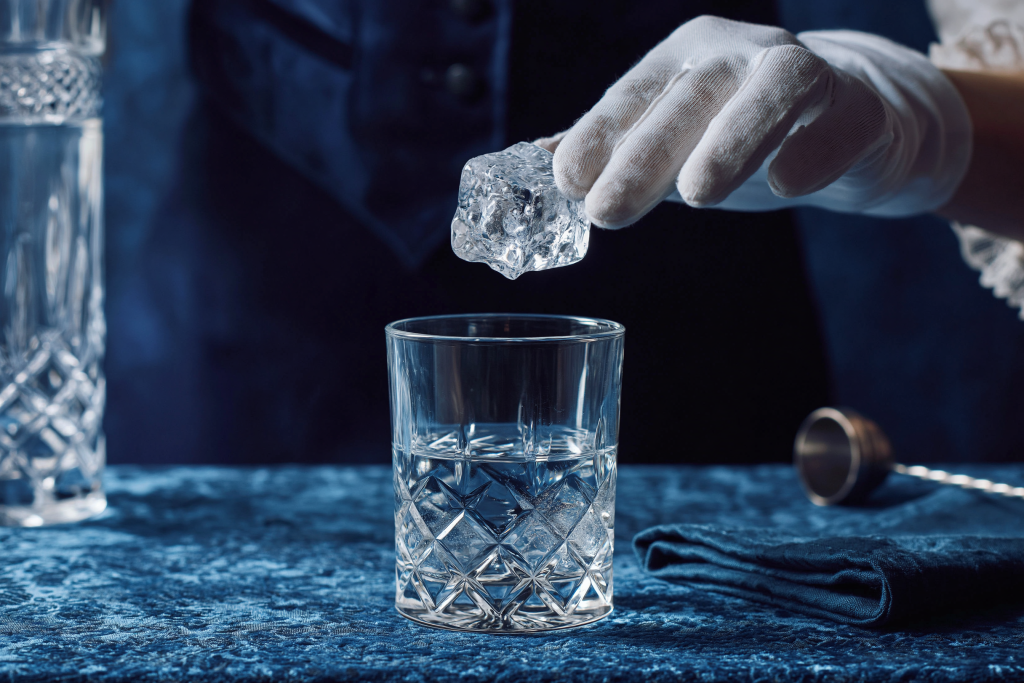 Bartender in white gloves preparing craft cocktails at a formal event