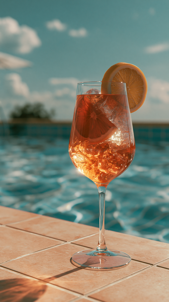 Poolside spritz cocktail with citrus and herbs